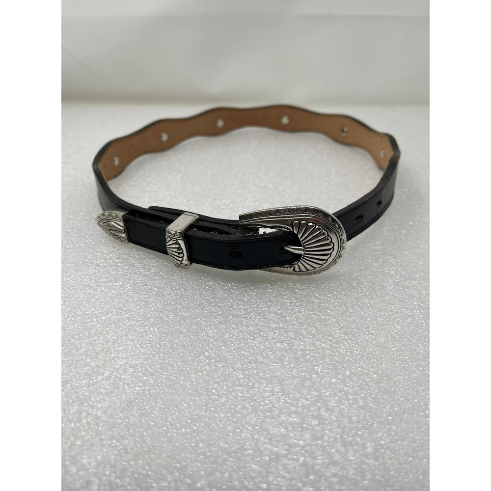 VTG 1996 Black Leather Western Scalloped Concho Belt Womens Small